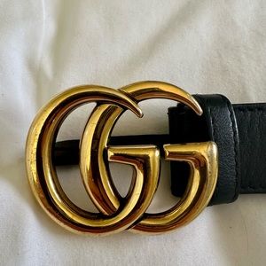 2015 RE-EDITION WIDE LEATHER GUCCI BELT BLACK LEATHER GOLD HARDWARE